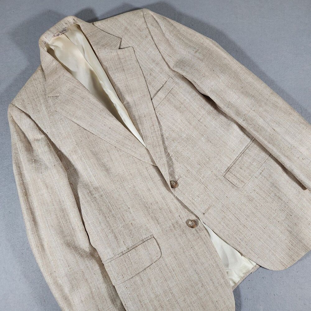 Robert Stock Beige/Tan Raw Silk Two-Button Blazer Sport Coat 42R